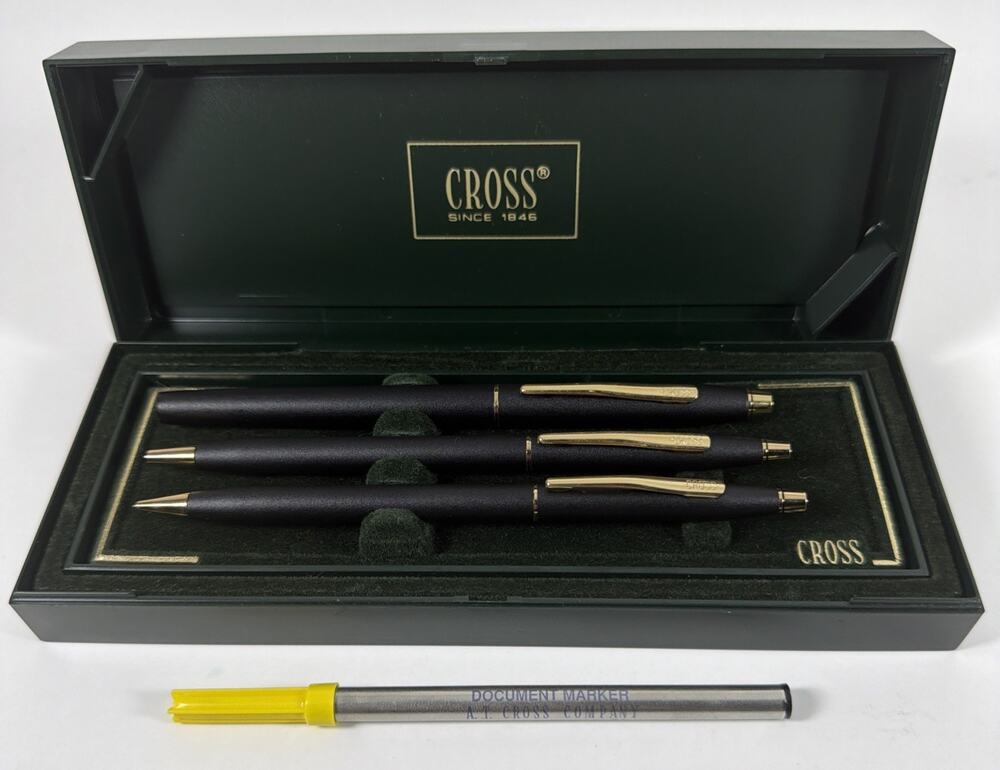 Cross Set of 3 - 1 Twist Pen 1 Capped Pen & 1 Mechanical Pencil - Black & Gold